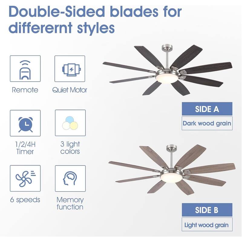 66 Inch Modern Ceiling Fan with Light and Plywood Blades,Remote and App Control,8 Blades - 66 Inches