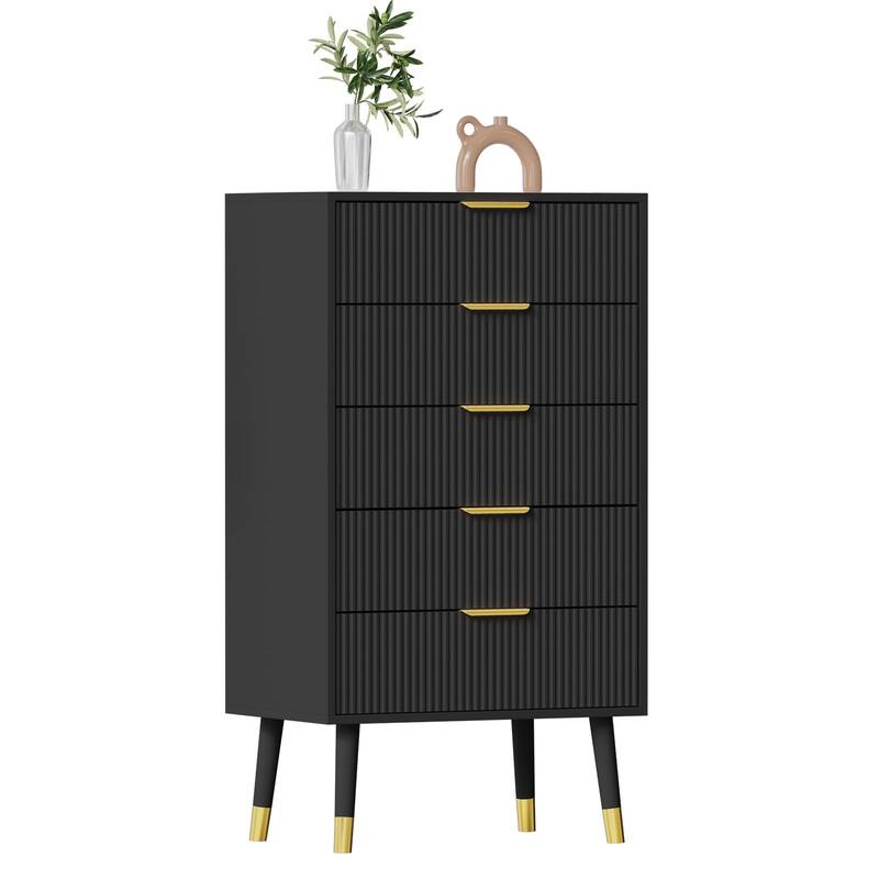 5 Fluted Drawer Dresser for Bedroom, Modern Wooden Chest of Drawers Nightstand