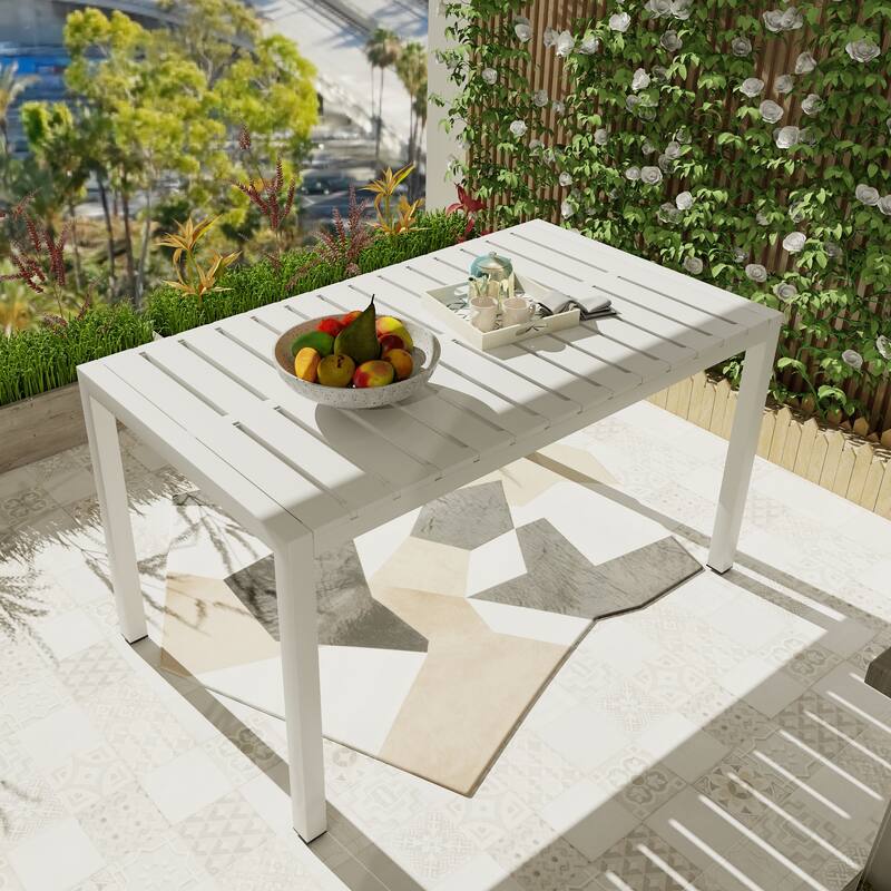 55 Inch White Modern Long Table - Indoor/Outdoor Multi-Purpose Dining Table, Patio Table, Garden Table - Lightweight PP Tabletop - White
