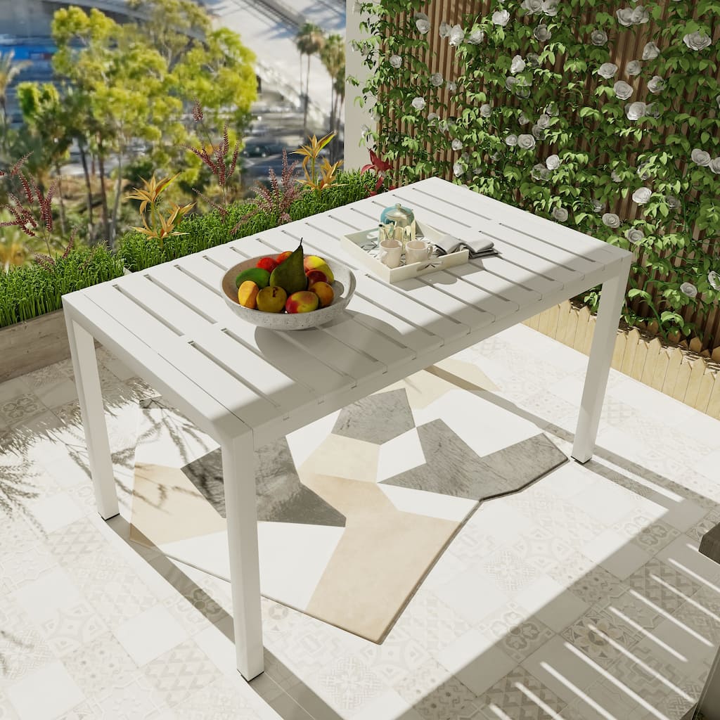 55 Inch White Modern Long Table - Indoor/Outdoor Multi-Purpose Dining Table, Patio Table, Garden Table