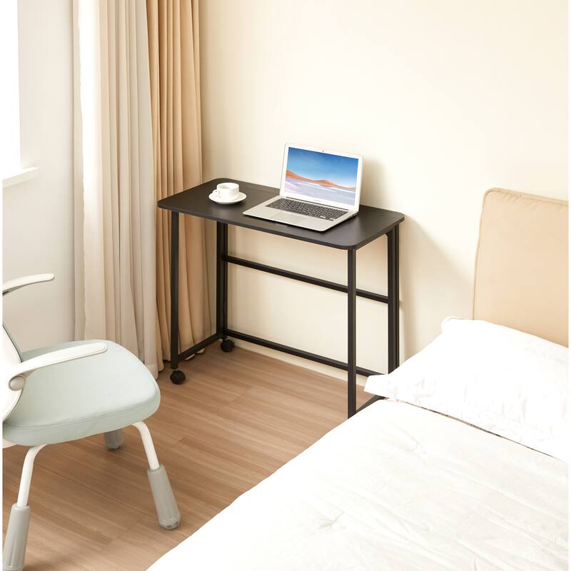 Black Small Foldable Desk,Writing Computer Desk in Home Office