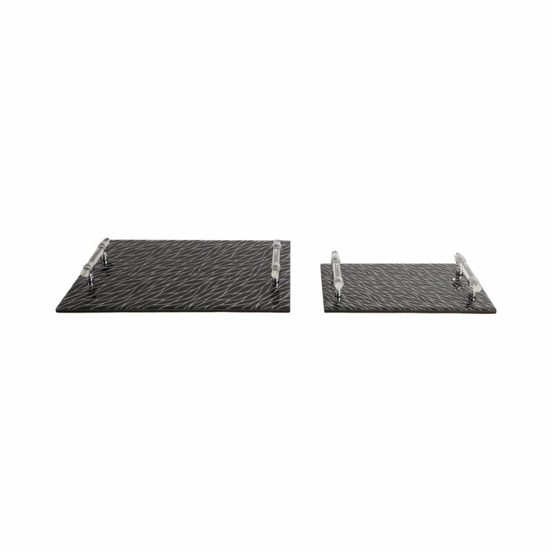 Glass Serving Trays with Modern Handles Stylish Accent (Set of 2) - 16" x 12" x 2" - Black