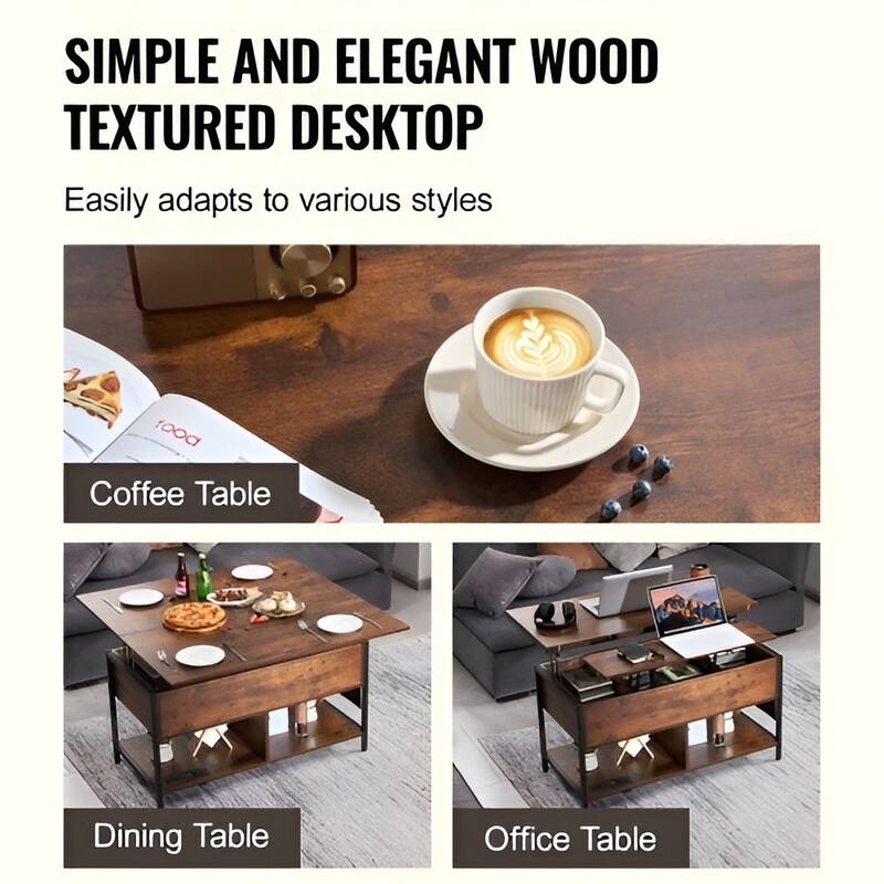 4-in-1 Coffee Table with Lift Top, Storage USB and LED for Living Room - 39.37 x 19.69 x 21.73 in