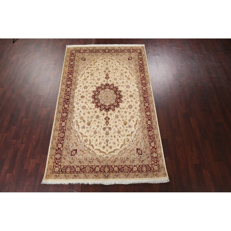 Vegetable Dye Tabriz Oriental Floral Area Rug Hand-knotted Wool Carpet - 6'4" x 10'6"