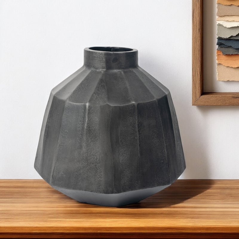 11 Inch Grey Round Aluminum Table Vase for Modern Decor - Grey