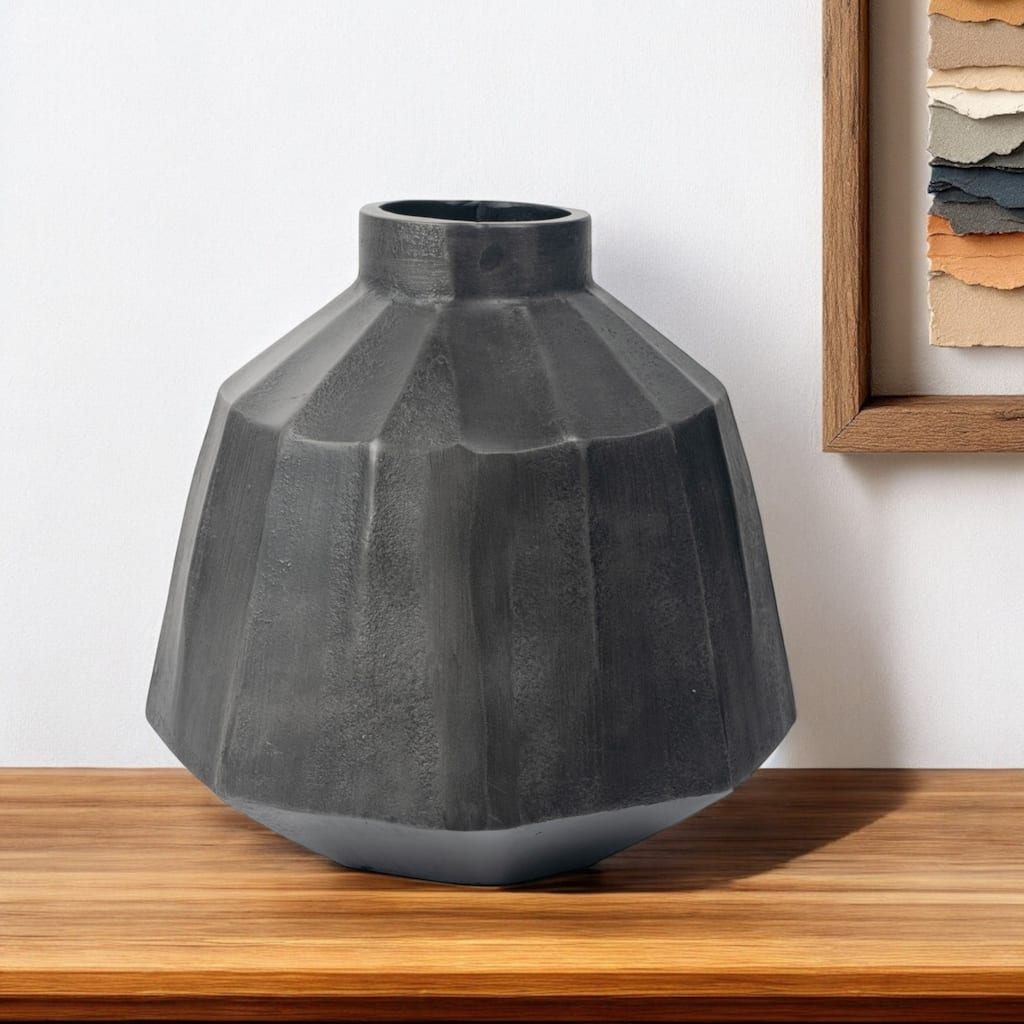 11 Inch Grey Round Aluminum Table Vase for Modern Decor
