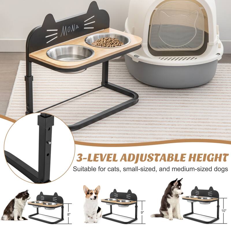 Elevated Pet Feeder with 2 Stainless Steel Bowls for Cats and Small and Medium Dogs - 17" x 8.5" x 13"-15"