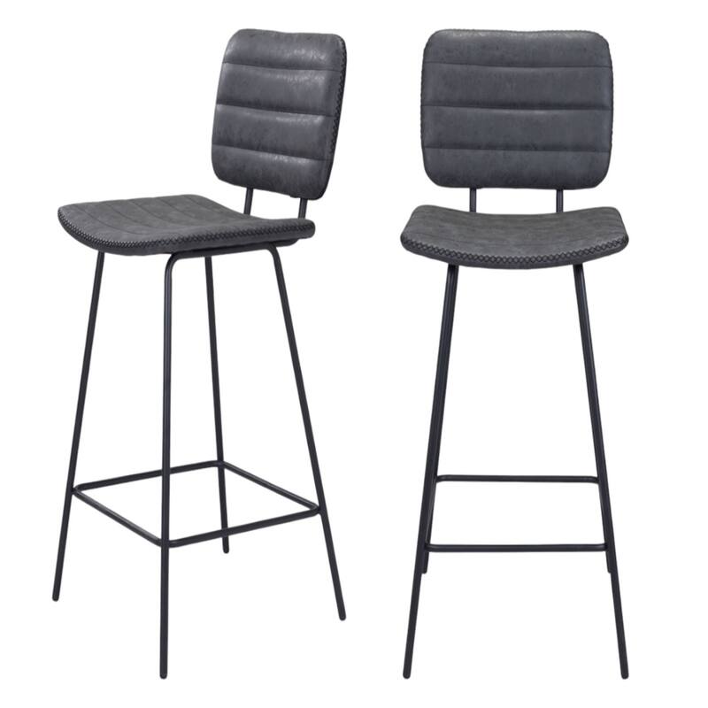 Set of 2 Modern Black Faux Leather Counter Height Bar Stools with Low Back & Steel Frame - 19.5" x 16.9" x 37.8"