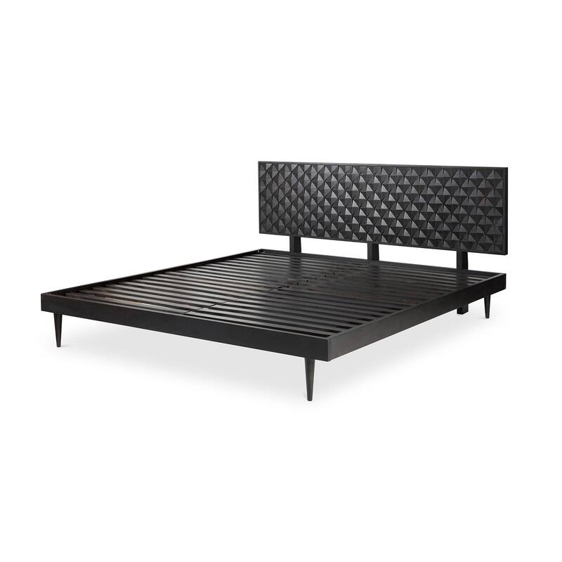 NADAAL STUDIOS Lennon, Queen Bed with Carved Headboard, Walnut