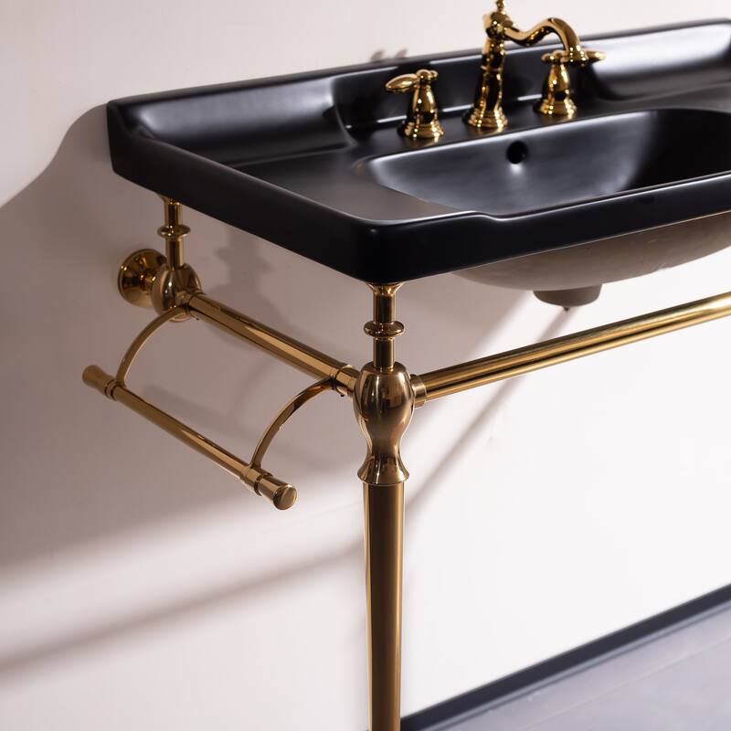 GDFStudio - Vici Modern 36" Bathroom Console Sink with Freestanding Stainless Steel Legs & Towel Bar, WITHOUT Faucet