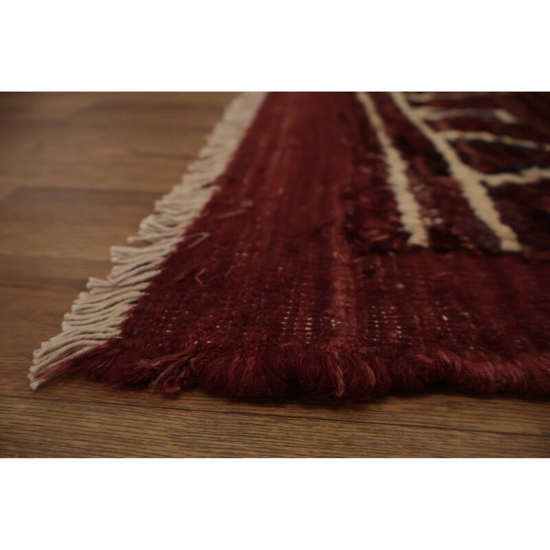 Hand Knotted Oriental 100% Wool Carpet Modern Geometric Red Moroccan Area Rug - 9' 11'' X 6' 10''