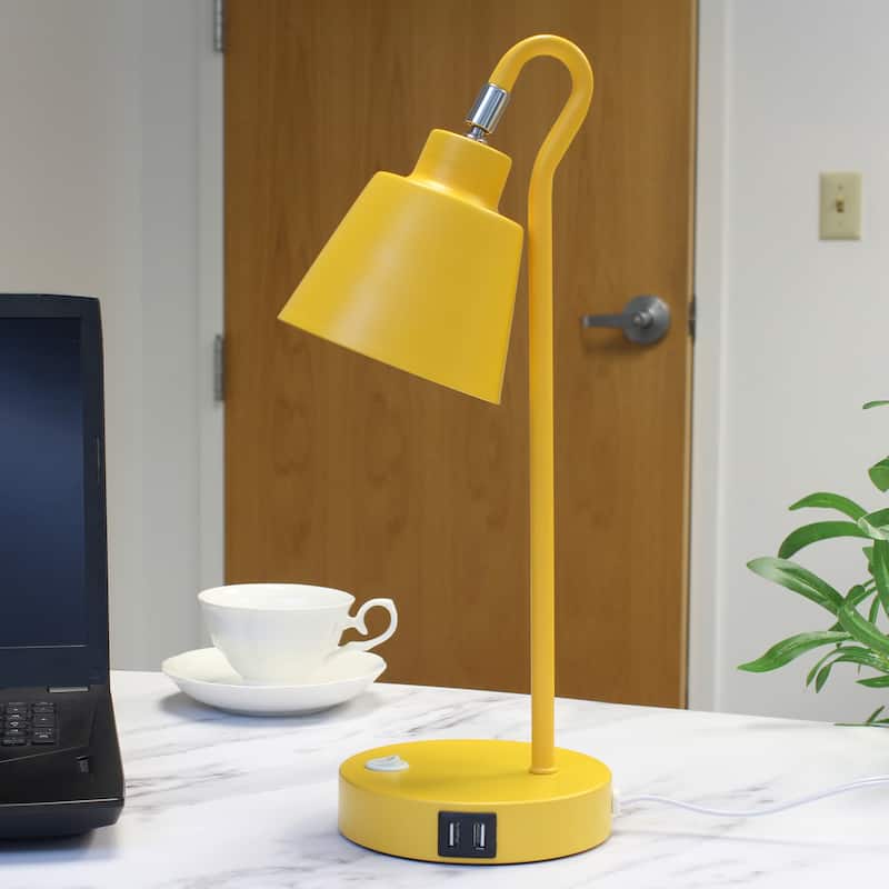 Modern Metal Desk Lamp with Dual USB Charging Ports Adjustable Arm Multiple Colors - 7.28” x 5.60” x 16”