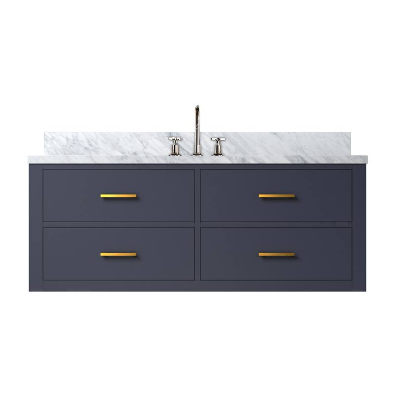 Castor Bath Vanity with Carrara Marble Top, Sink and Faucet