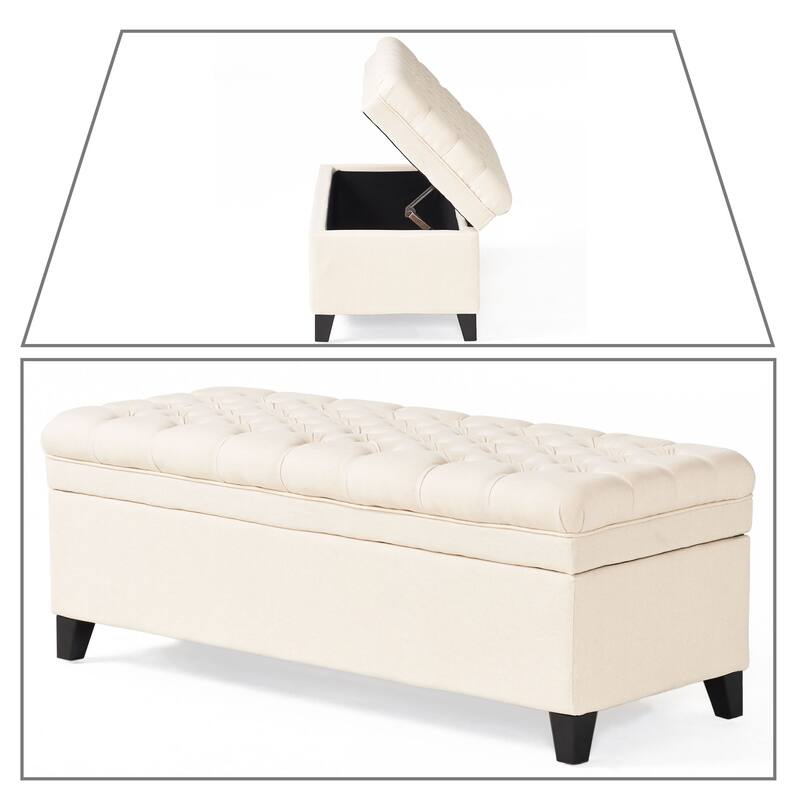 Classic Stylish Upholstered Storage Bench with Tufted Button Decoration Seat