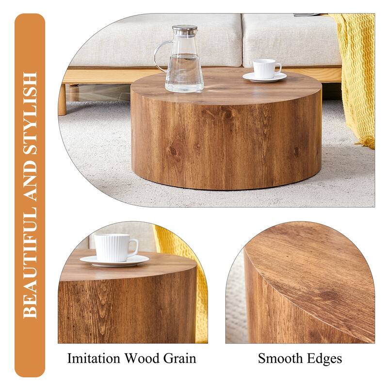 27.5" Modern Round Coffee Table with Fashionable Pattern and Stable Base for Living Room