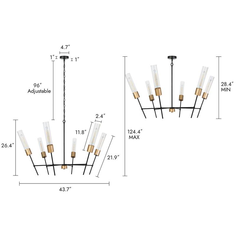 Modern Black Gold 6-Light Chandelier Crown Design Light Fixture for Dining Room - 43.7 " × 26.4 "