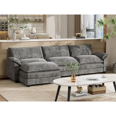 Furniwell 3-Seat Sectional Sofa with Ottoman Sectional Couch with Reversible Toffee Chair Convertible Sofa