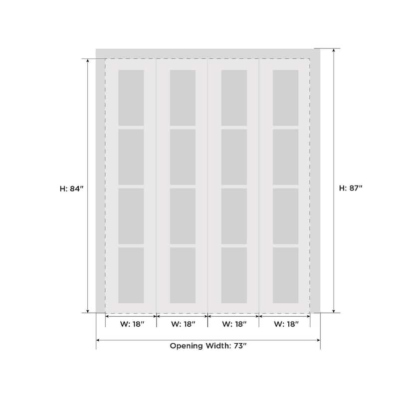 SartoDoors Quadro 4055 | Closet Door Bi-fold Door | Solid Wood w/ Glass | Hardware Set | 72x80, White Silk