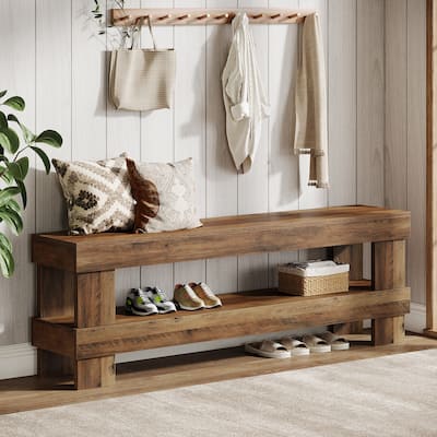 59-inch Entryway Shoe Bench with 2-tier Storage Shelf