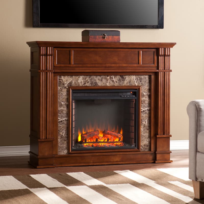SEI Furniture Maple Faux Stone Electric Media Fireplace