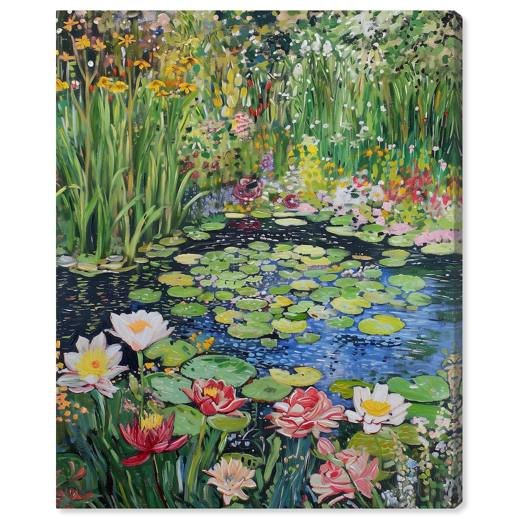 Art Remedy Impressionist Pond Gallery Wrapped Impressionism 1 Piece Canvas Wall Art /Monet And Van Gogh Inspired Art