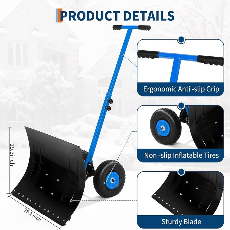 29.1W x 19.3H Snow Shovel with Wheels - 29.1W x 19.3H