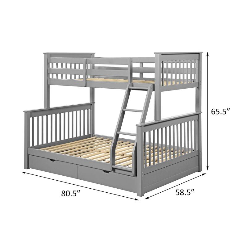 Jolis Grey Twin over Full 2-Drawer Bunk Bed