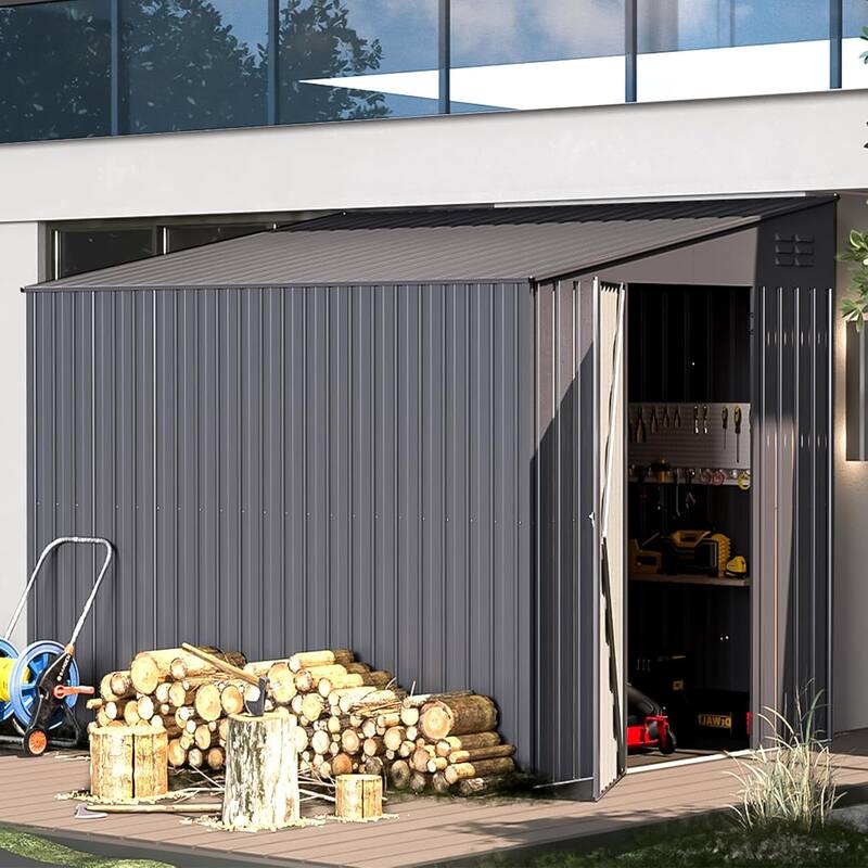 AECOJOY Outdoor Storage Side Shed Metal Attached with Lockable Door