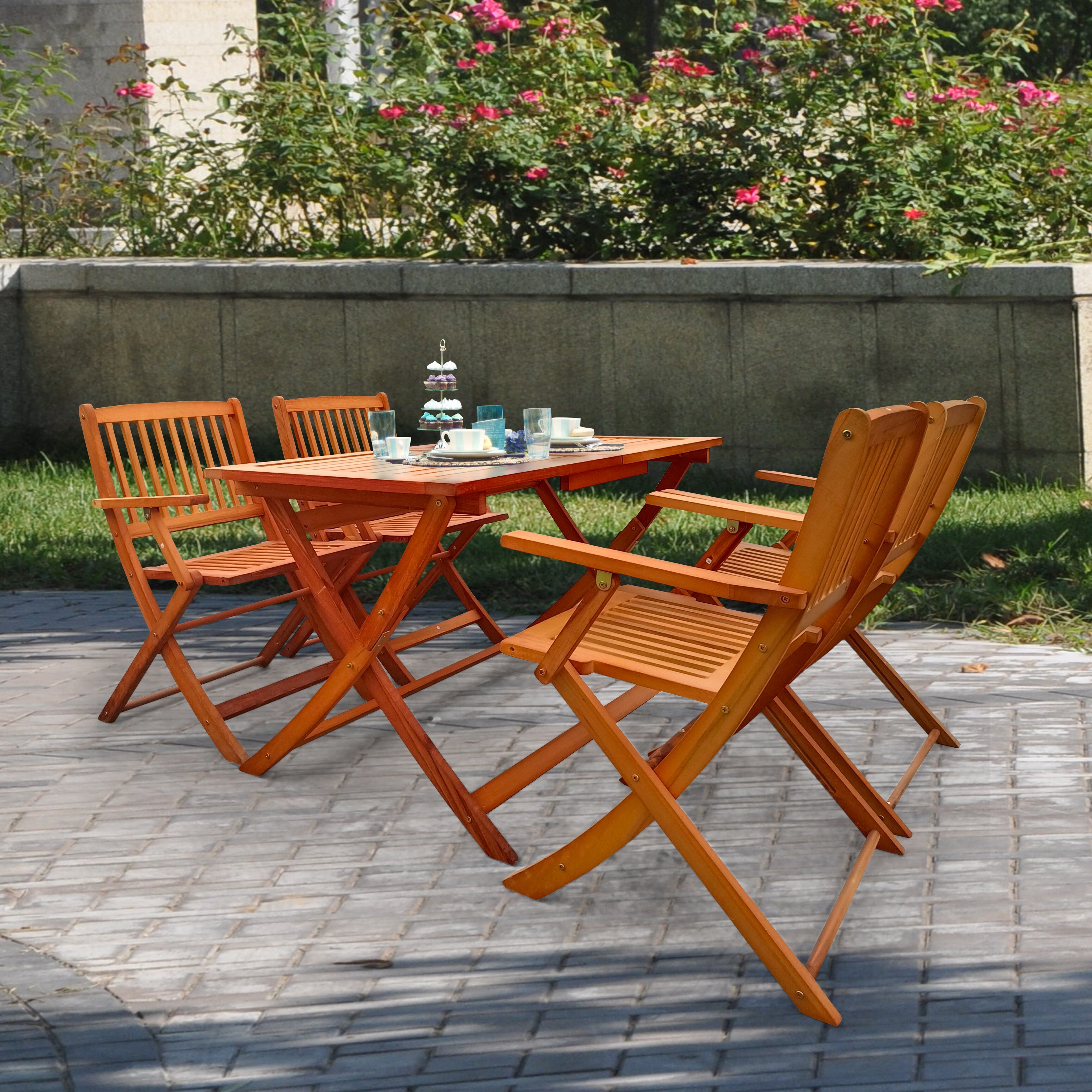 Outdoor Collection 5 Piece Foldable Patio Dining Table Set Teak