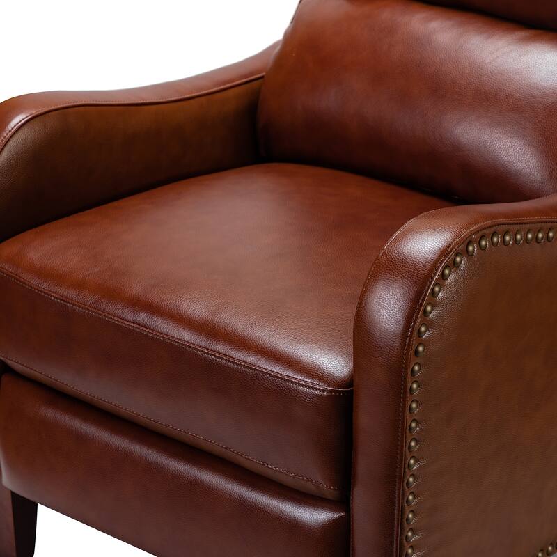 Brigida Cigar Genuine Leather Pushback Recliner with Nailhead Trim by HULALA HOME