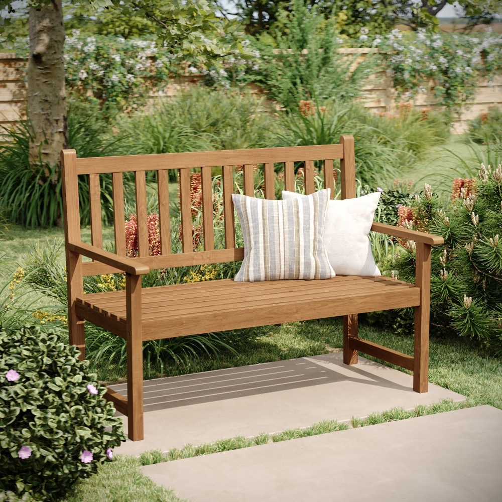 Commercial Indoor/Outdoor 2-Person Patio Acacia Wood Bench Loveseat