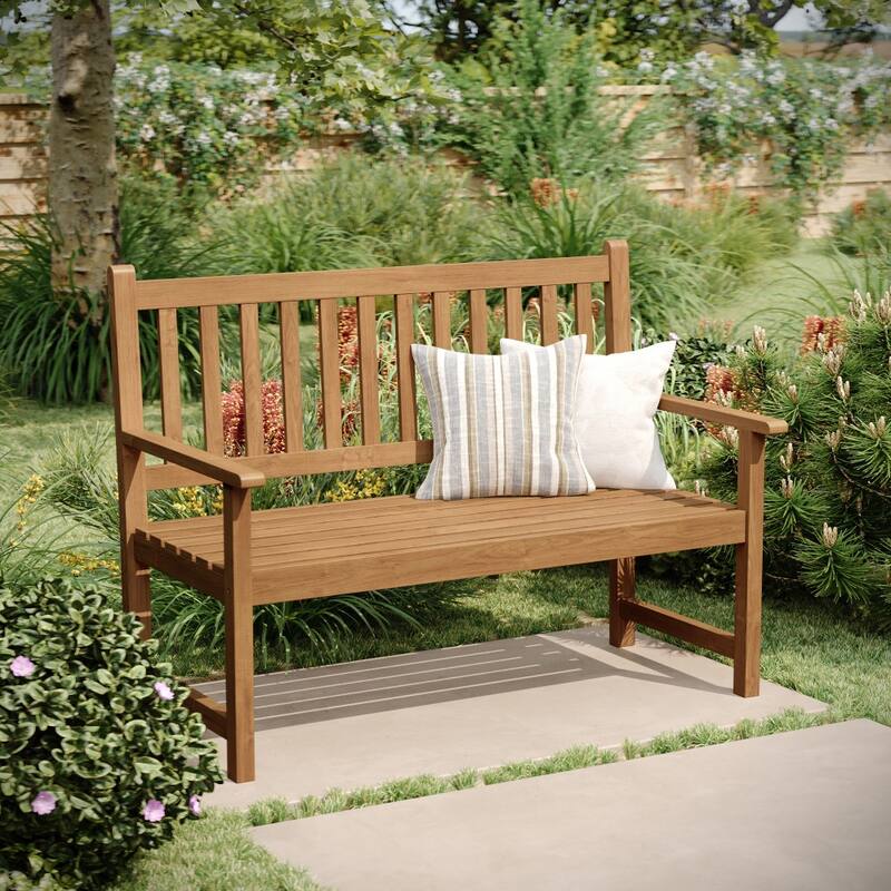 Commercial Indoor/Outdoor 2-Person Patio Acacia Wood Bench Loveseat - Brown