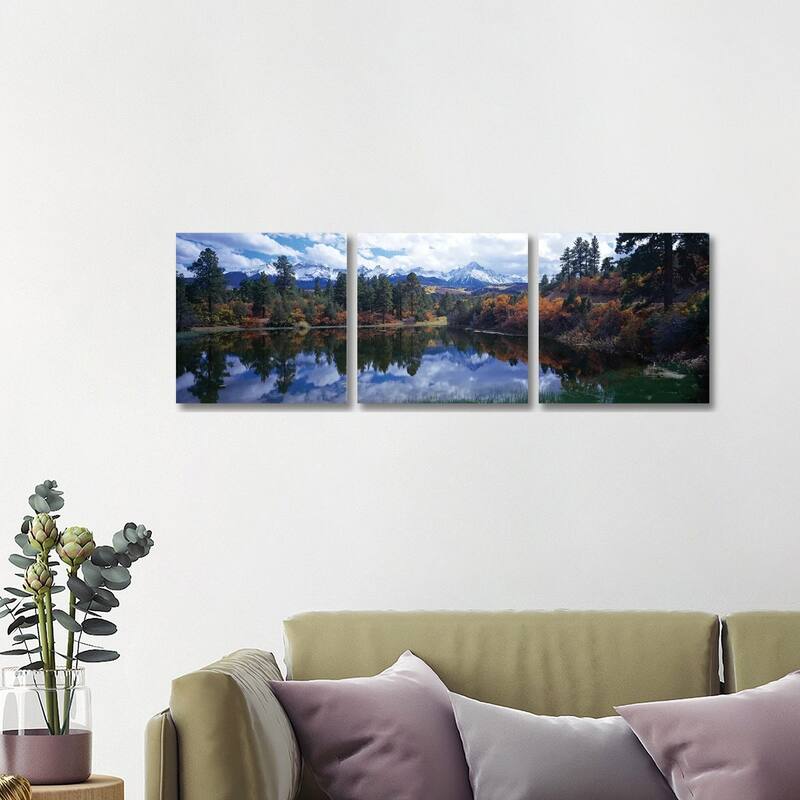 iCanvas "Reflection Of Clouds In Water, San Juan Mountains, Colorado, USA" by Panoramic Images 3-Piece Canvas Wall Art Set - 16x48x1.5