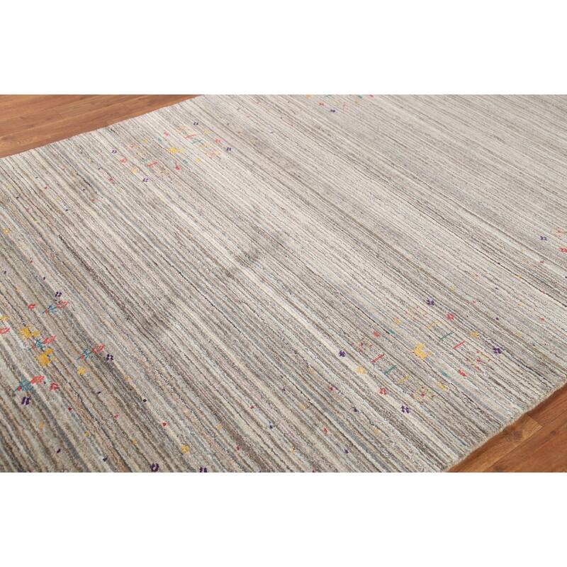 Striped Gabbeh Indian Area Rug Hand-Knotted Wool Carpet - 4'11"x 8'0"