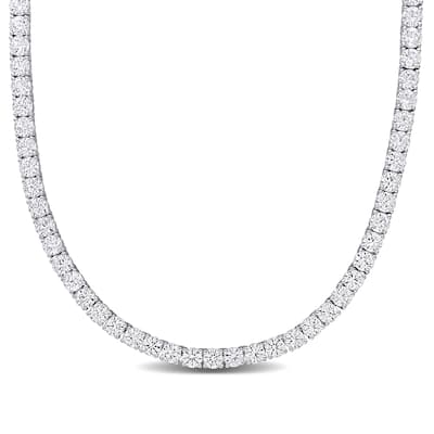 33ct TGW Created White Sapphire Classic Tennis Necklace in Sterling Silver by Miadora