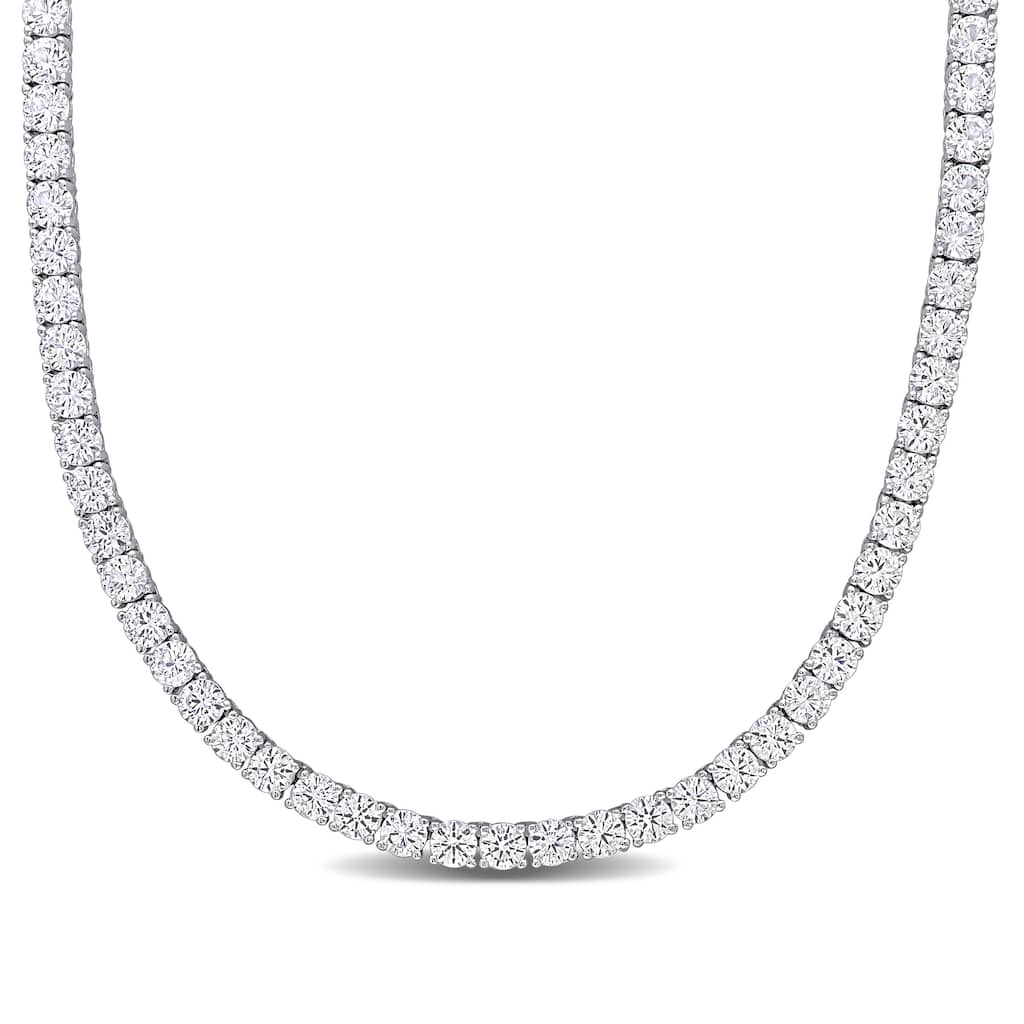 33ct TGW Created White Sapphire Classic Tennis Necklace in Sterling Silver by Miadora
