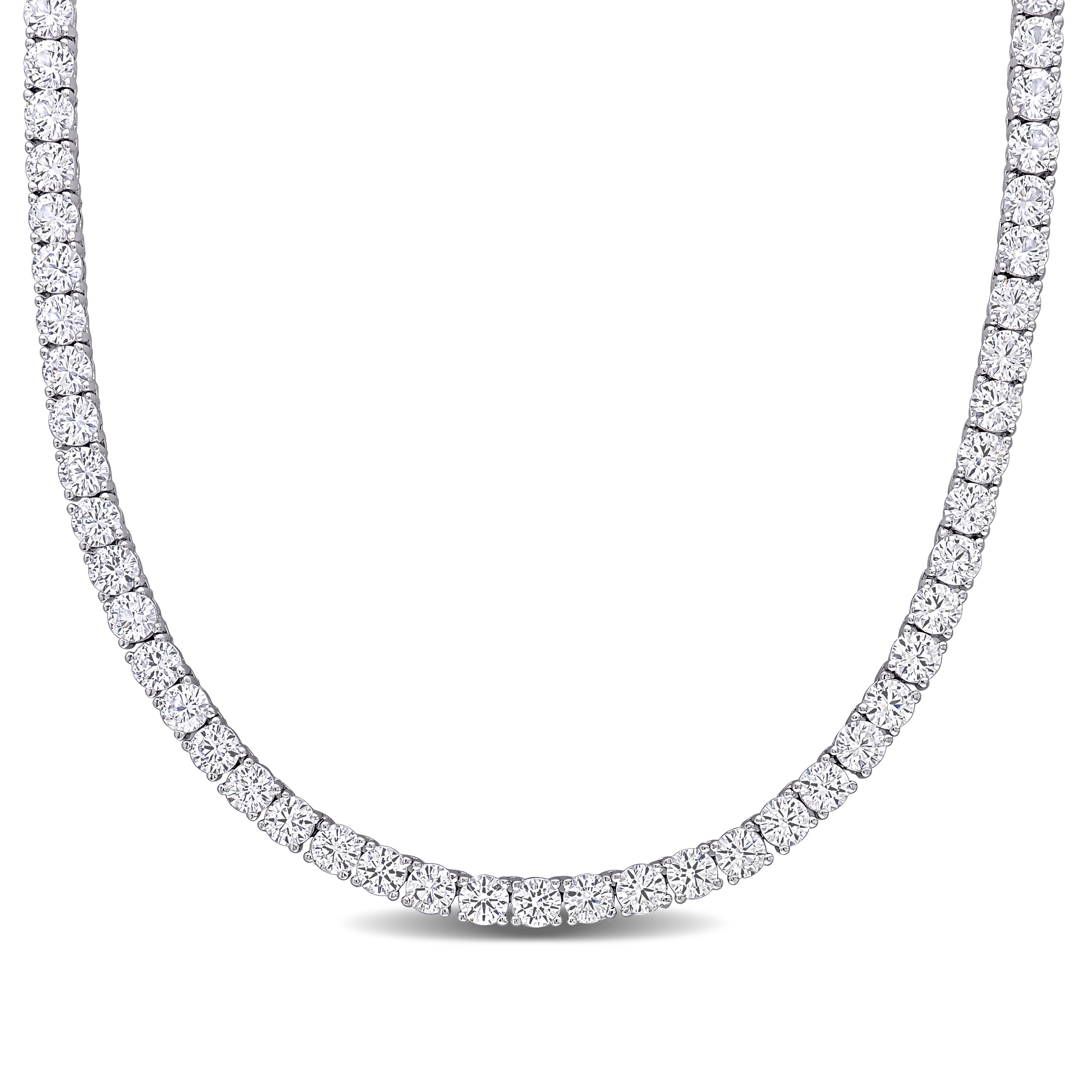 Miadora 33ct TGW Created White Sapphire Classic Tennis Necklace in Sterling Silver