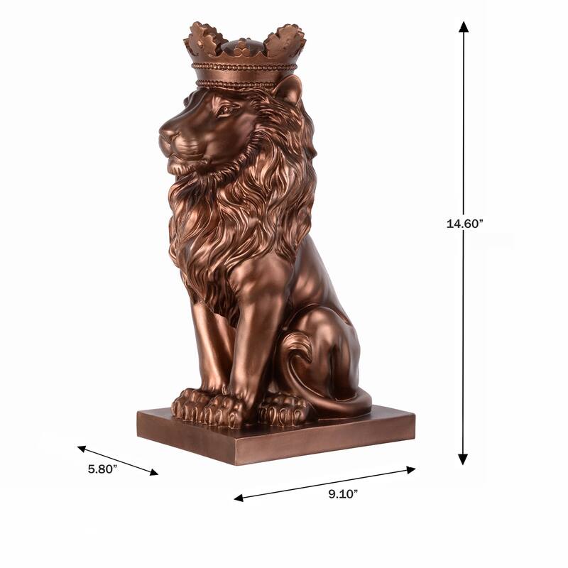 Sitting Crowned Lion Statue - 14.5" - Bronze