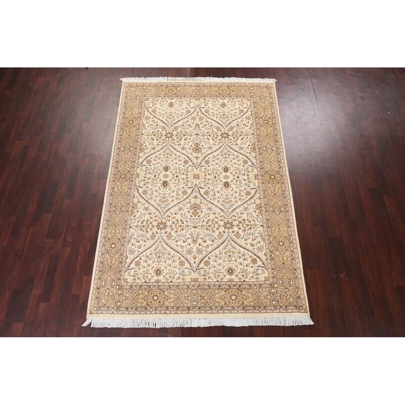 Floral Tabriz Oriental Wool Area Rug Hand-knotted Vegetable Dye Carpet - 6'0" x 9'2"