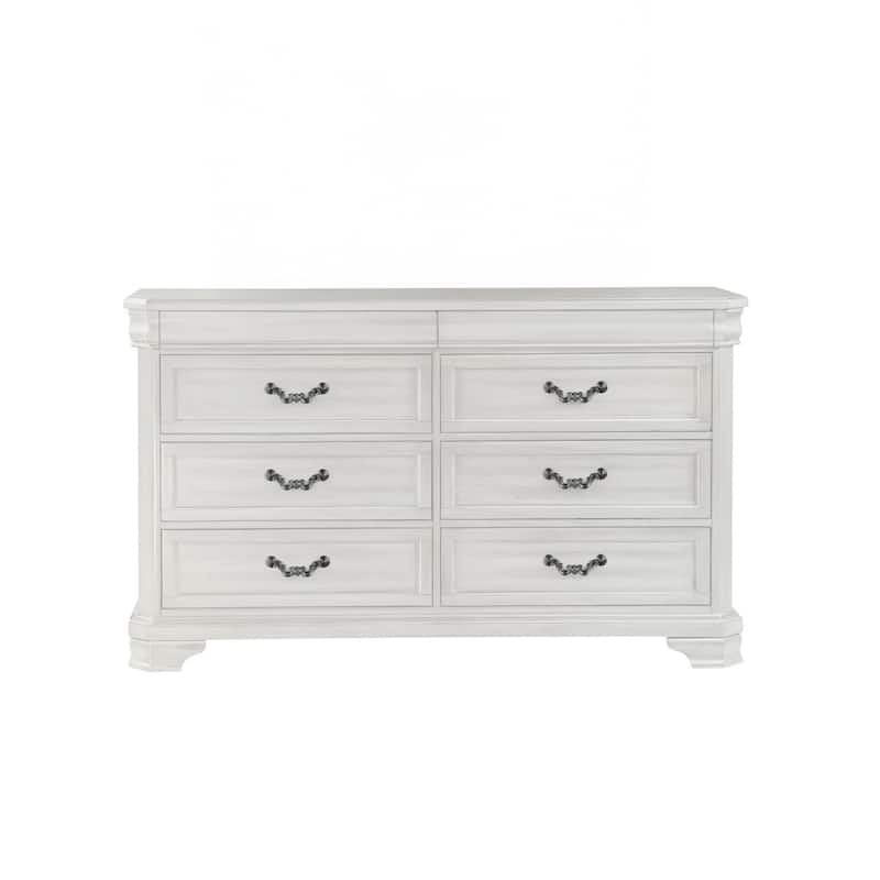 Lynda Wide Dresser, 6 Drawers, White Solid Acacia Wood, 40 Inch