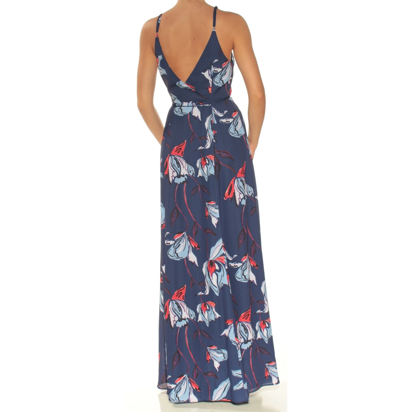 Shop Fame And Partners Womens Navy Floral Spaghetti Strap V Neck