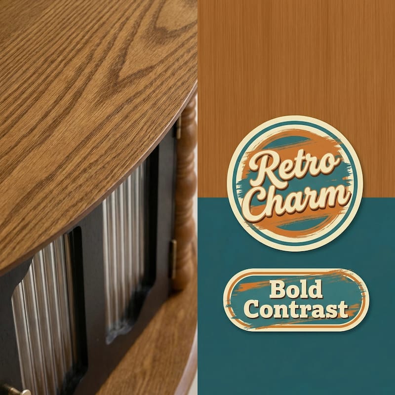 GDFStudio Theryn Real Wood Veneer Round Coffee Table with Three-Door Storage