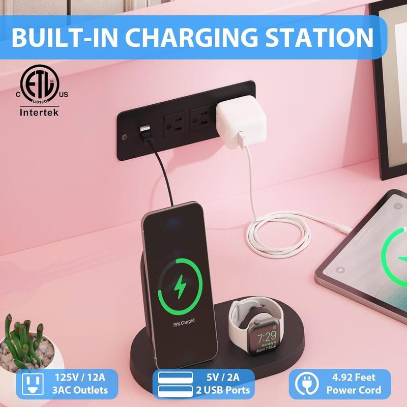 Takywep Black Dresser with LED Light for Bedroom 6 Drawer