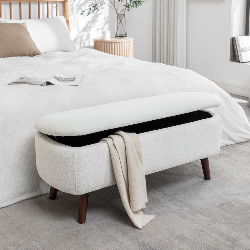 Porthos Home Celia Boucle Fabric Storage Bench with Rubberwood Legs