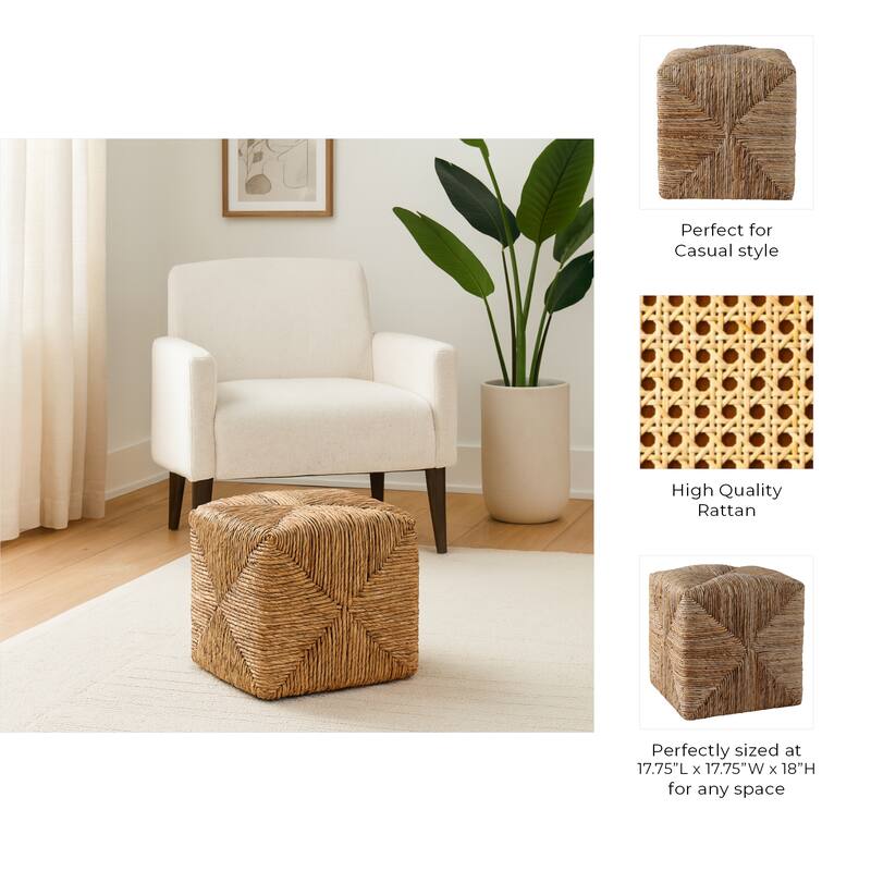 Decorative Textured Woven Ottoman for House Decor - 18", Brown