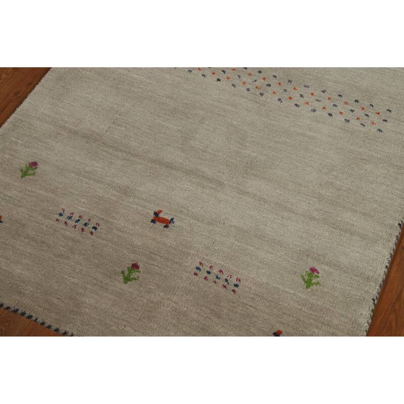Hand Knotted Oriental 100% Wool Carpet Tribal Animal Pictorial Green Gabbeh Area Rug - 4' 10'' X 3' 0''