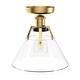 preview thumbnail 6 of 6, Vintage Gold 1-Light Bell Shape Transparent Glass Style Semi Flush Mount Lamp