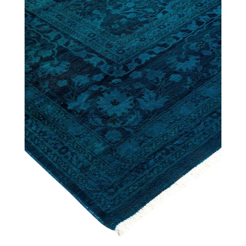 Overton Hand Knotted Wool Vintage Inspired Modern Contemporary Overdyed Blue Area Rug - 8' 1" x 10' 6"