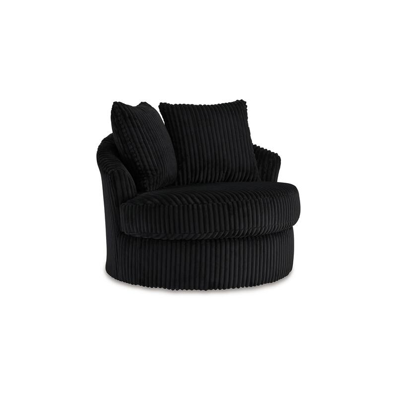 Amwe Swivel Accent Chair, Black Corduroy, 45 Inch, Curved Design