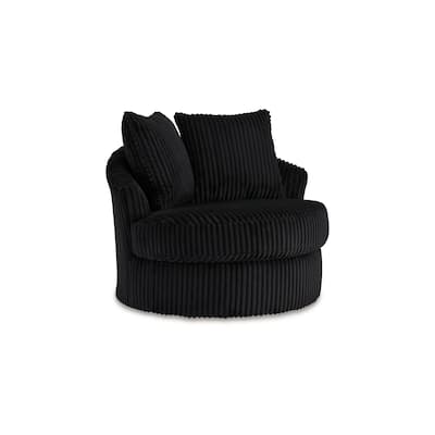 Amwe Swivel Accent Chair, Black Corduroy, 45 Inch, Curved Design